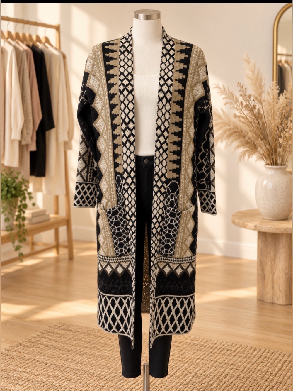 Maxsport boho small long open sweater with 2 pockets